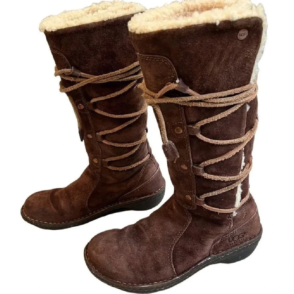 UGG Australia Surfcat Shearling Tall Suede BOOTS 5158 size 8 brown - Picture 3 of 13
